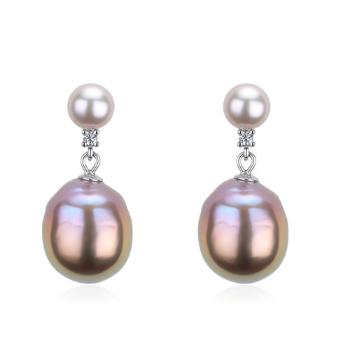 Dual Pink Purple Baroque Pearl Earrings – Sterling Silver